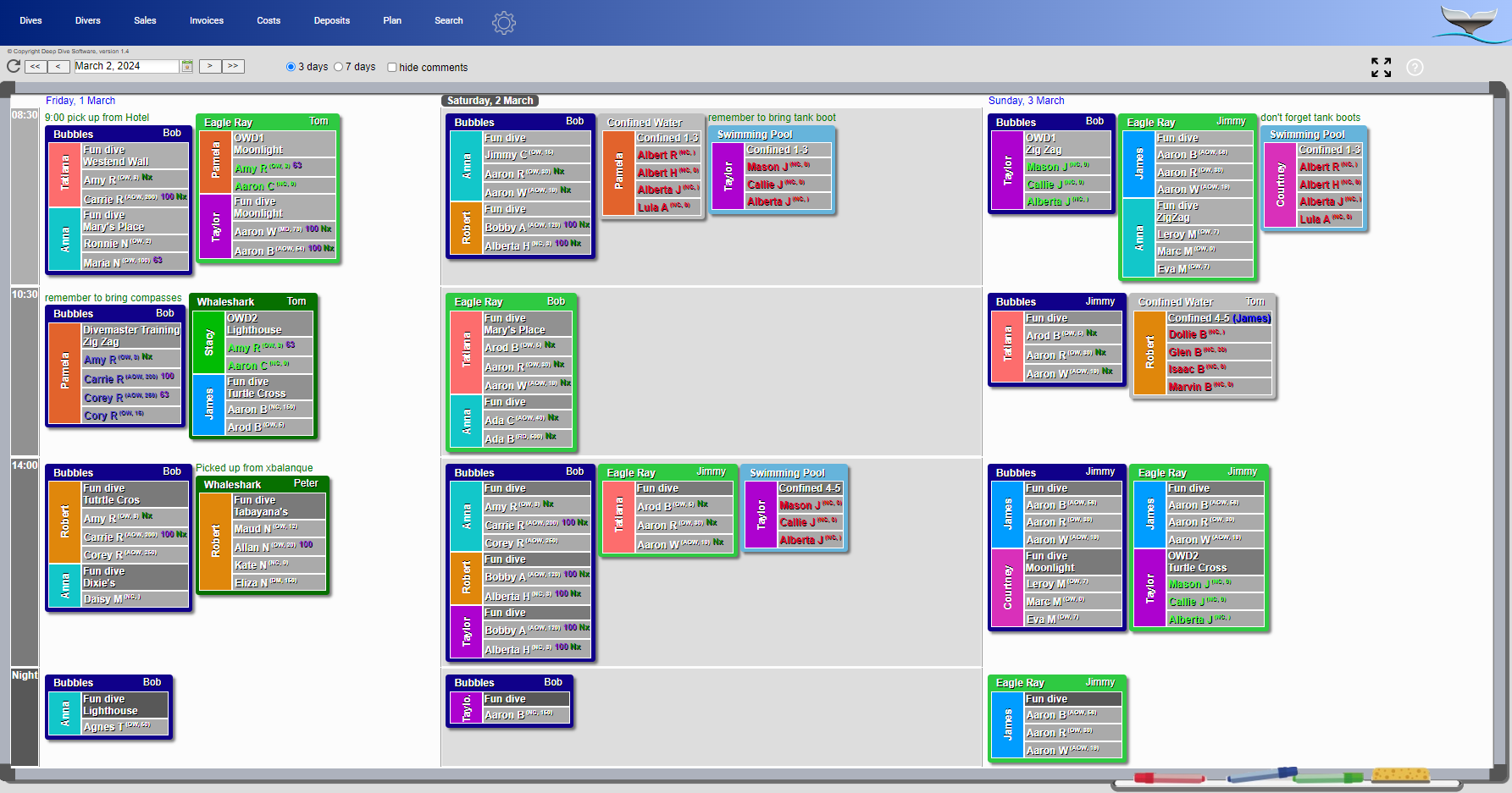 your electronic scuba dive shop planning board
